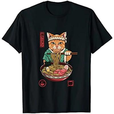 Vintage Anime Cat T Shirts for Men Women Short Sleeve Shirts for Adult Teens Men Clothing Harajuku Anime Clothes