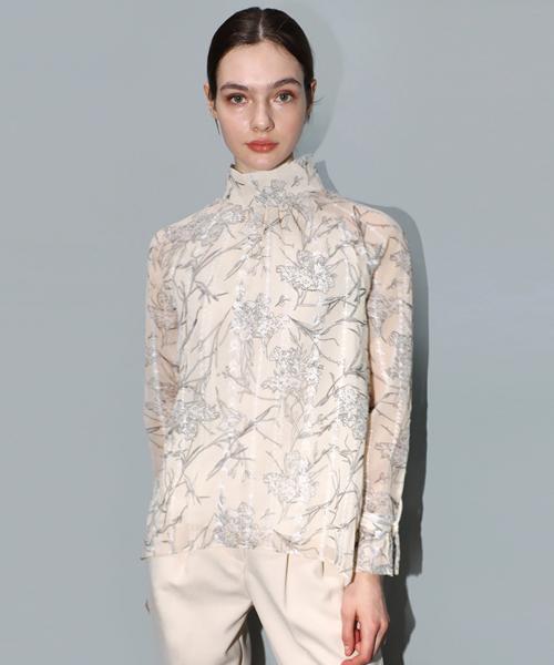 Demi Gnimonic Embroidered Flower Beige Blouse_ Stitch Flower Beige Blouse Beige/Free