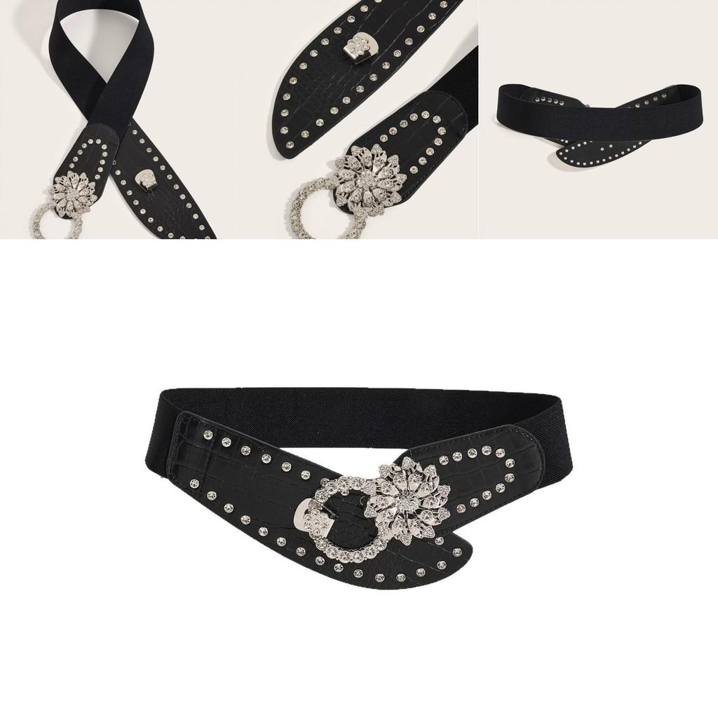 Style Wide Elastic Waist Belt With Alloy Buckle For Casual Dresses And Outerwear