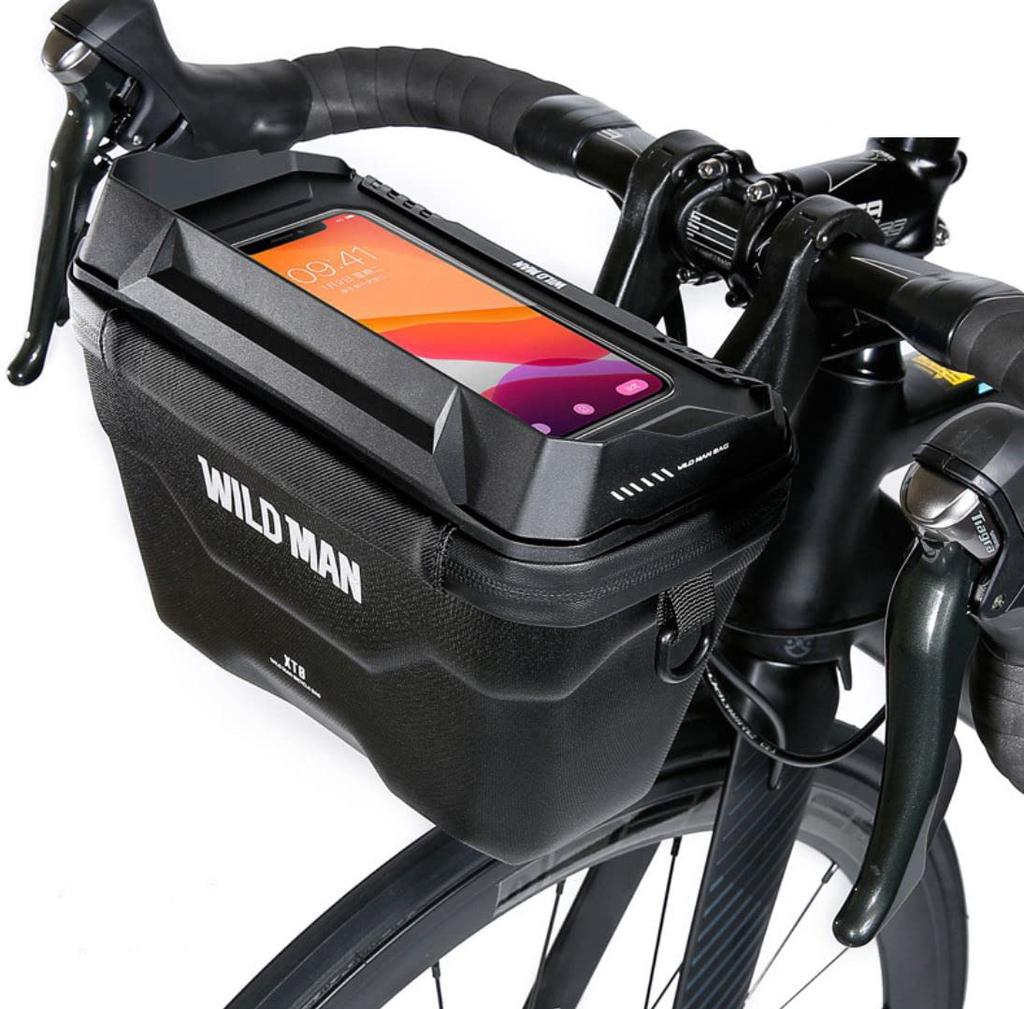 WILD MAN Quick Release Design 3L Rainproof Bicycle Handlebar Bag, Hard Shell Bike Basket, Perfect for MTB, Mountain Road Bikes, and Scooters (XT8)
