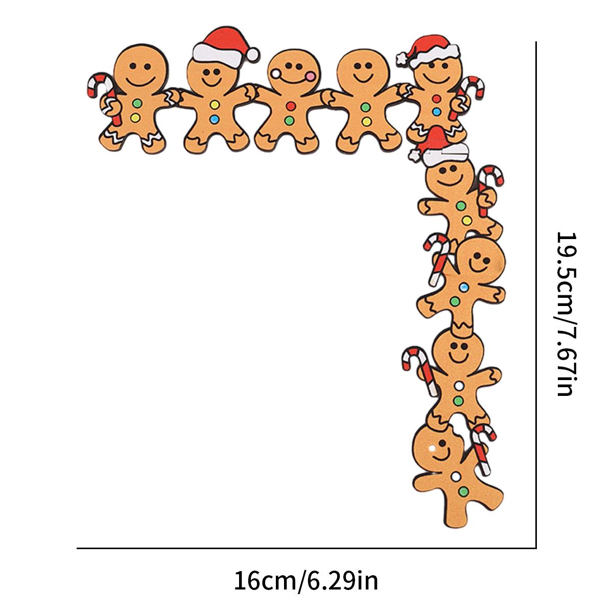 

Gingerbread Man Christmas Door Decoration Corner Wooden Frame with Santa Hats and Cane for Xmas Party Home Wall Decor
