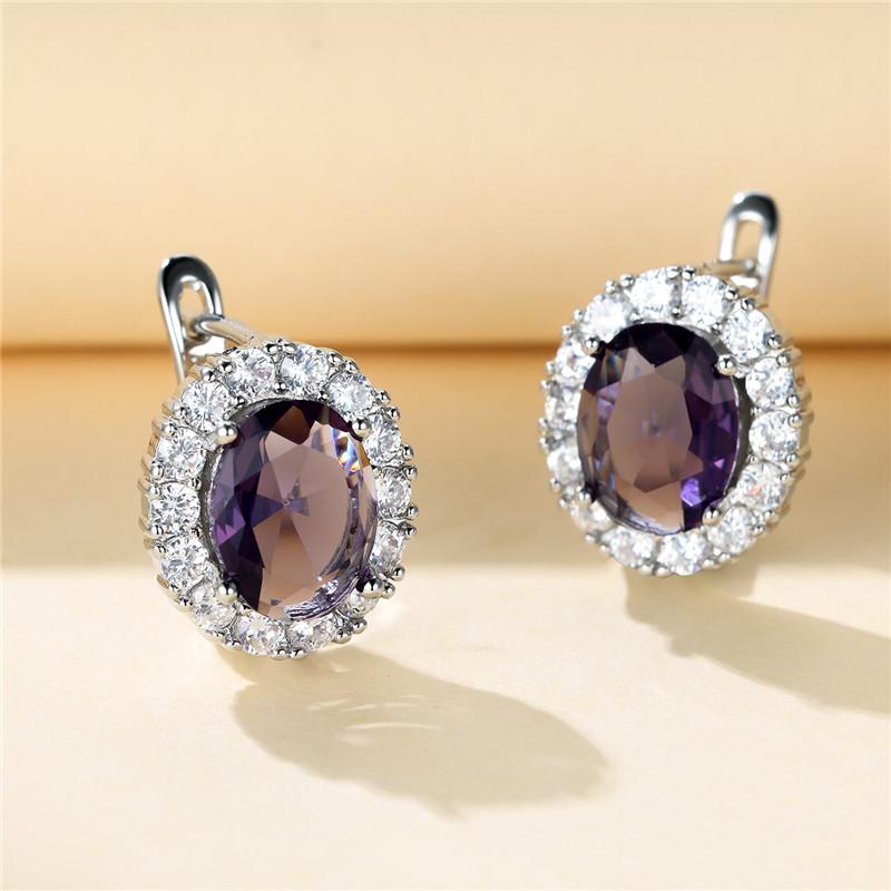 Luxury Crystal Yellow Oval Stone Earrings Multicolor Zircon Small Hoop Earrings Classic Silver Color Wedding Earrings For Women