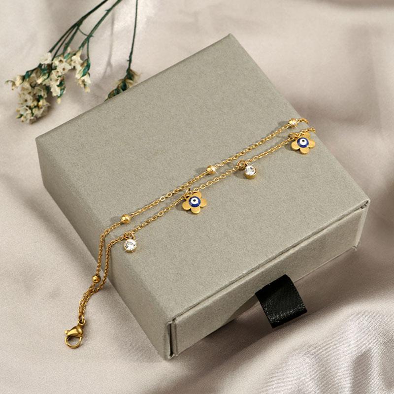 Crystal Cubic Zircon Charm Braclets Girls Hand Chains Wristband Turkish Blue Evil Eye Flower Stainless Steel Bracelets for Women