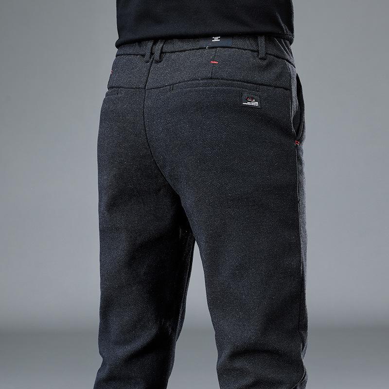 Pánské zimní silné teplé strečové ležérní kalhoty - plyšové, rovné, volného střihu, módní kalhoty