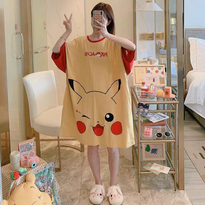 Women's Short Sleeve Cartoon Nightgown - Loose Fit Pajamas for Summer, Spring & Autumn