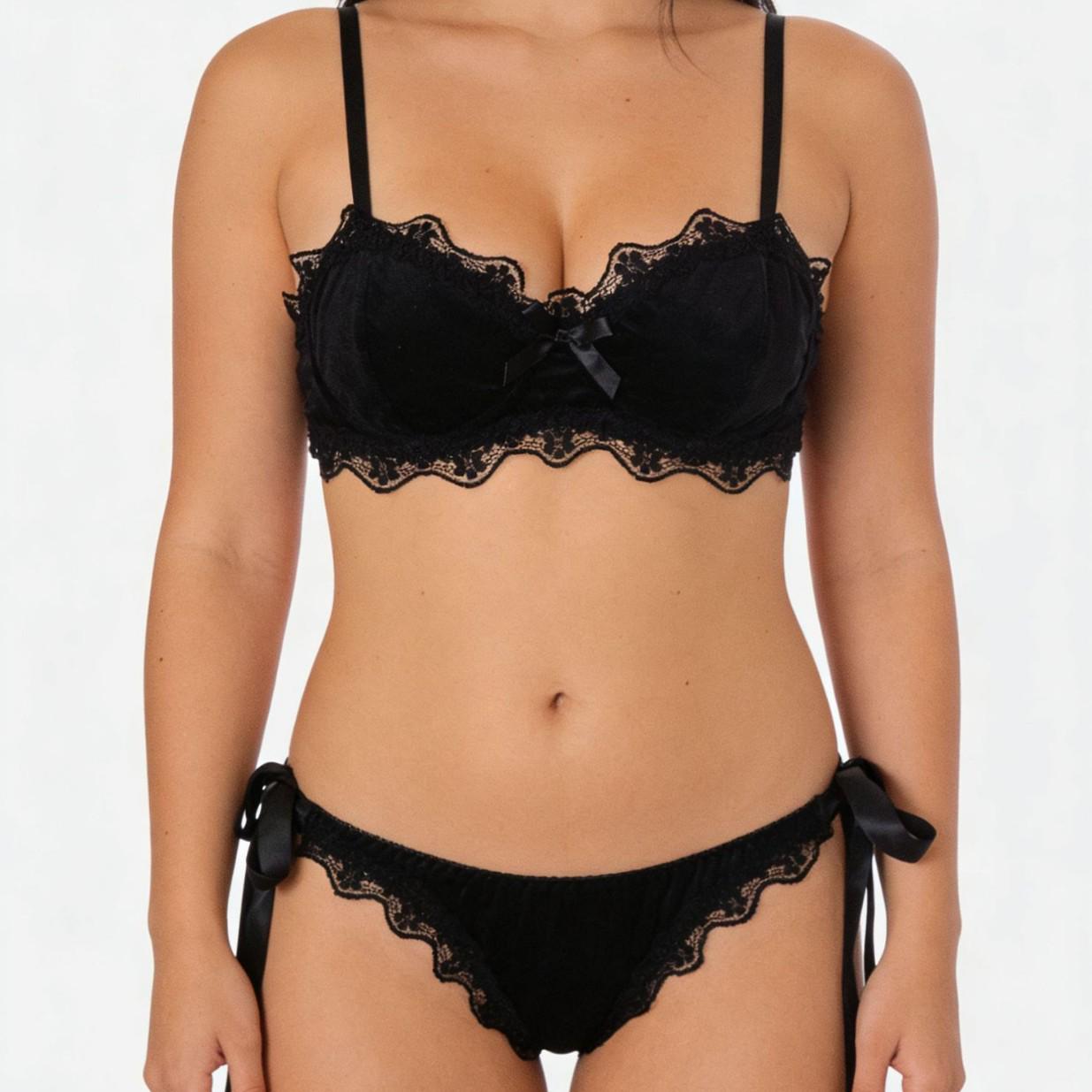 

Black Velvet Bow Lingerie Set: Bra, Garter, Thong Medium