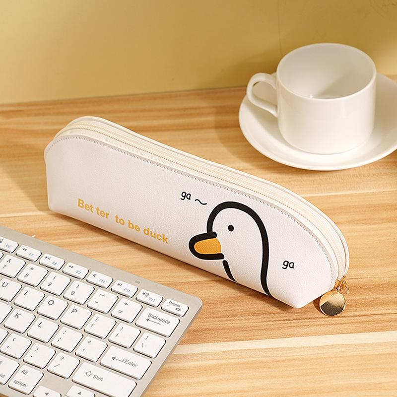 

Cute Japanese-Style Duck Cartoon Leather Pencil Case - Large Capacity Stationery Box for Students