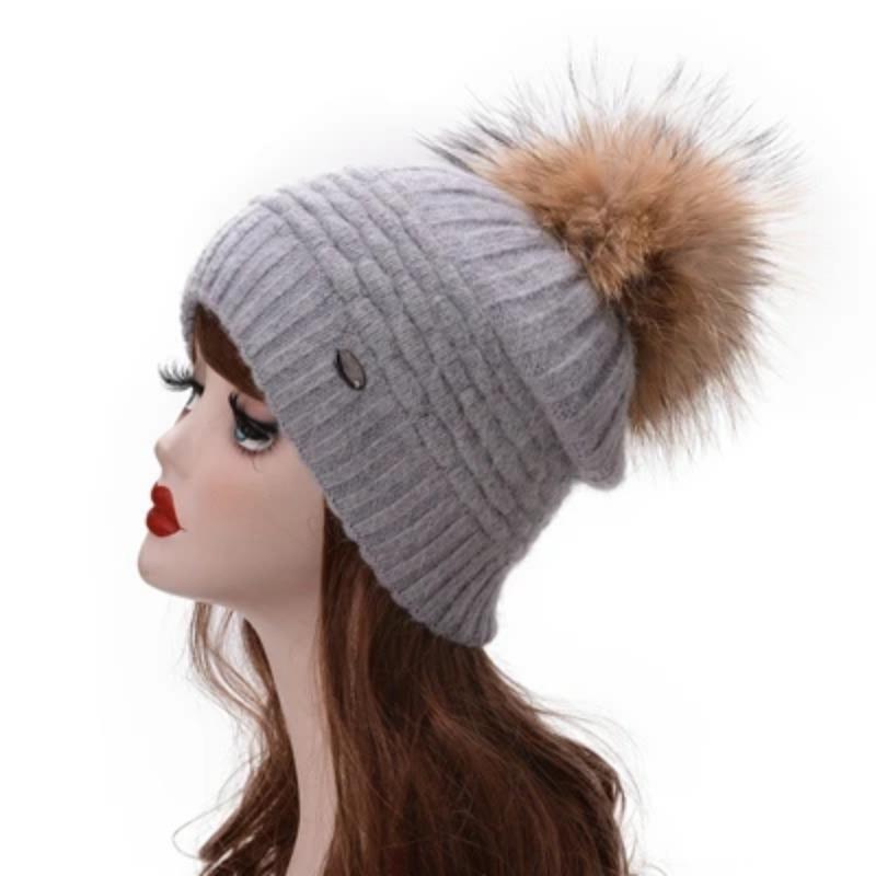 

Lawliet женские зимние шапки с большими помпонами из натурального меха, толстые теплые вязаные шапки, модные шапки из ангоры Skullies A462