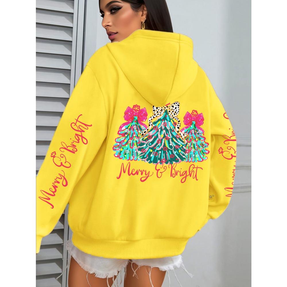 Merry Christmas Colorful Trees Printing Women Hoodies Loose Casual Hoody Autumn Y2K Pocket Streetwear All-Match Clothes