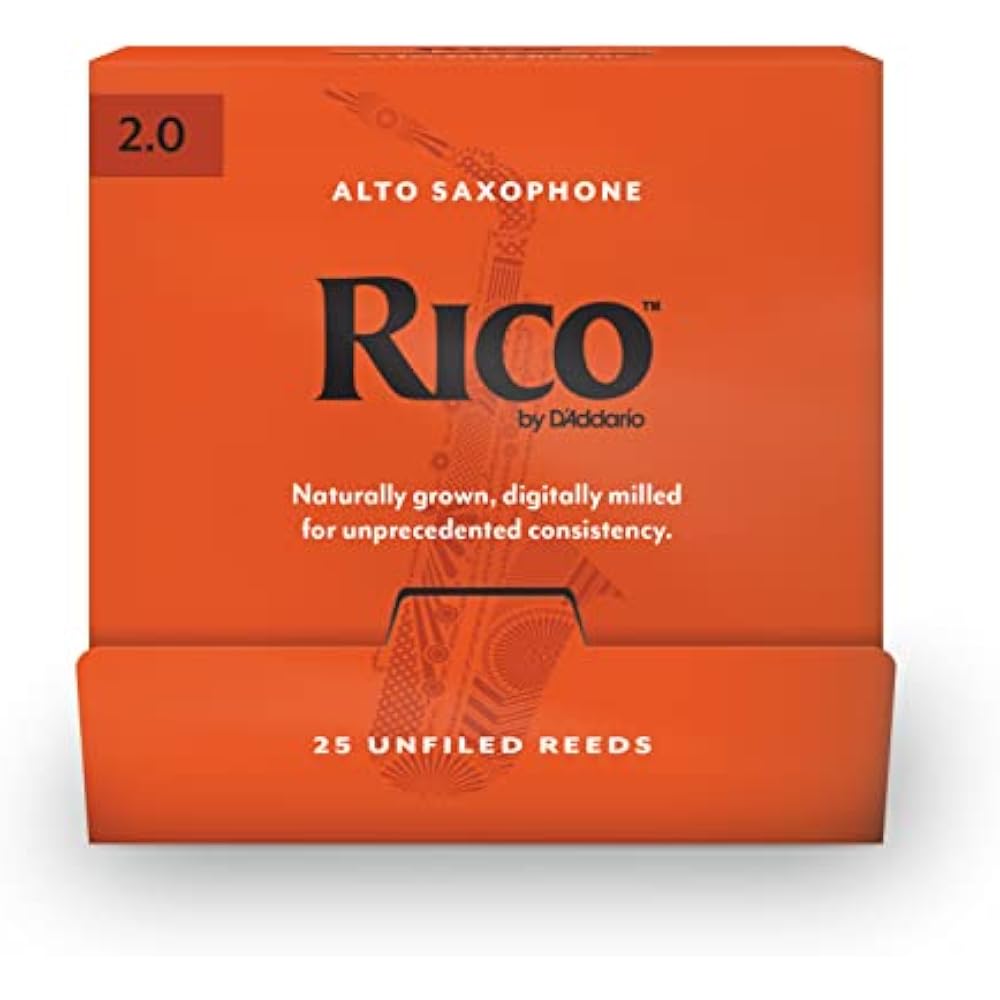 D Addario WoodWinds Daddario Reed for Alto Saxophone RICO RJA0120-B25 [Hardness: 2.0] 25 Sheets (...