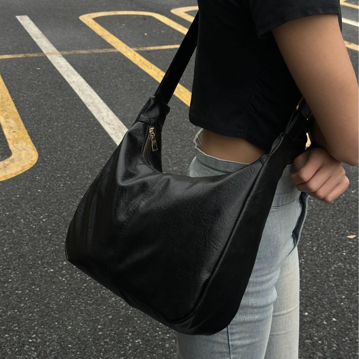 Fashion Retro Elegant Versatile Women s Solid Color Melad Casual Commuter Large Capacity Tote Crossbody Shoulder Bag