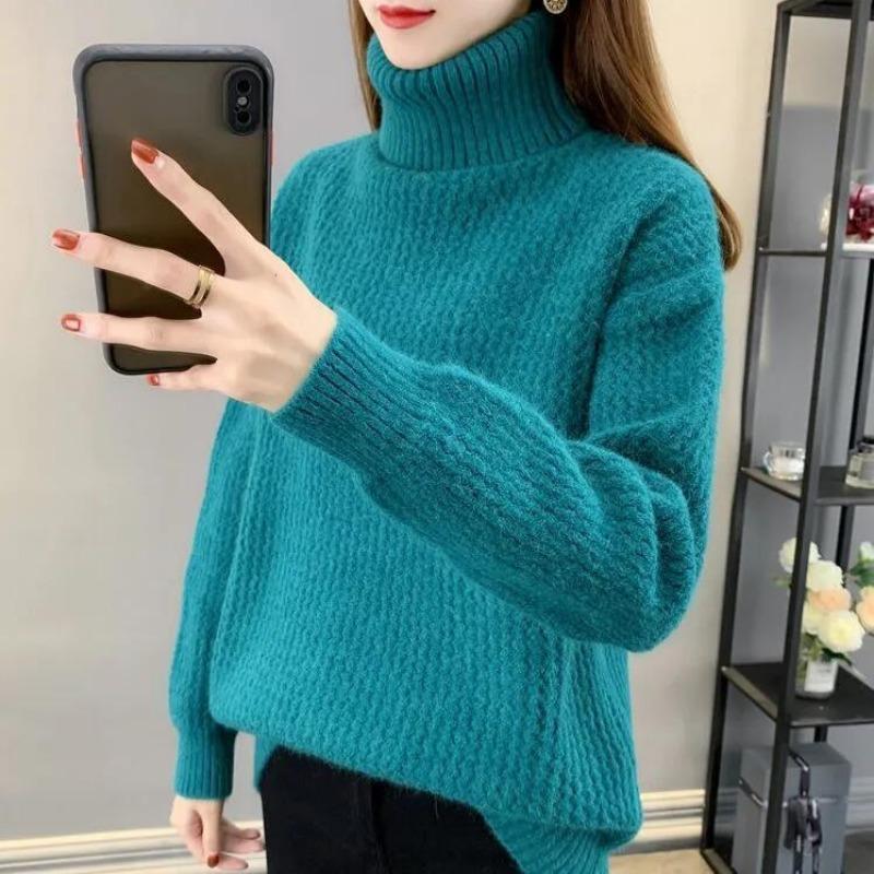 High Collar Sweater Women Pullover 2023 Autumn/Winter Long Sleeve Short Loose Versatile Bottom Knit Sweater Pullover Female Tops