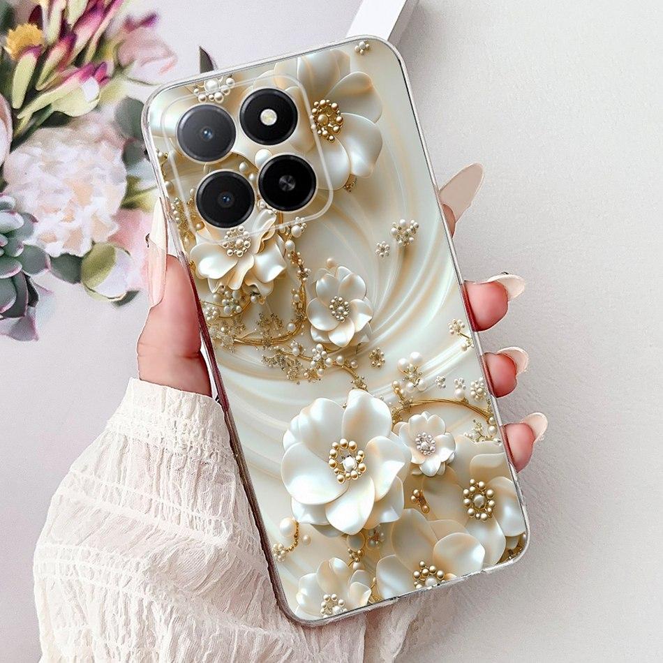 Phone Case For Honor X5b Plus X6b X7b X8b X9b 5G Elegant Flower Cat Painted Soft Silicone TPU Cases