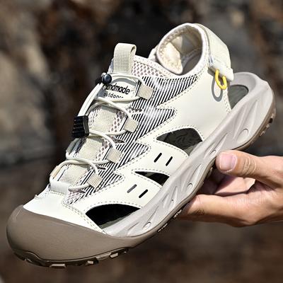 Fashion Solid-color Men's Outdoor Lightweight Breathable Anti-slip and Comfortable Summer Beach Hollowed-out Sandals with Elastic Design