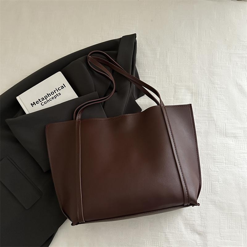 Bag Women's 2025 New Fashion Versatile Shoulder PU Large Bag Simple Retro Large Capacity Women's Portable Tote Bag
