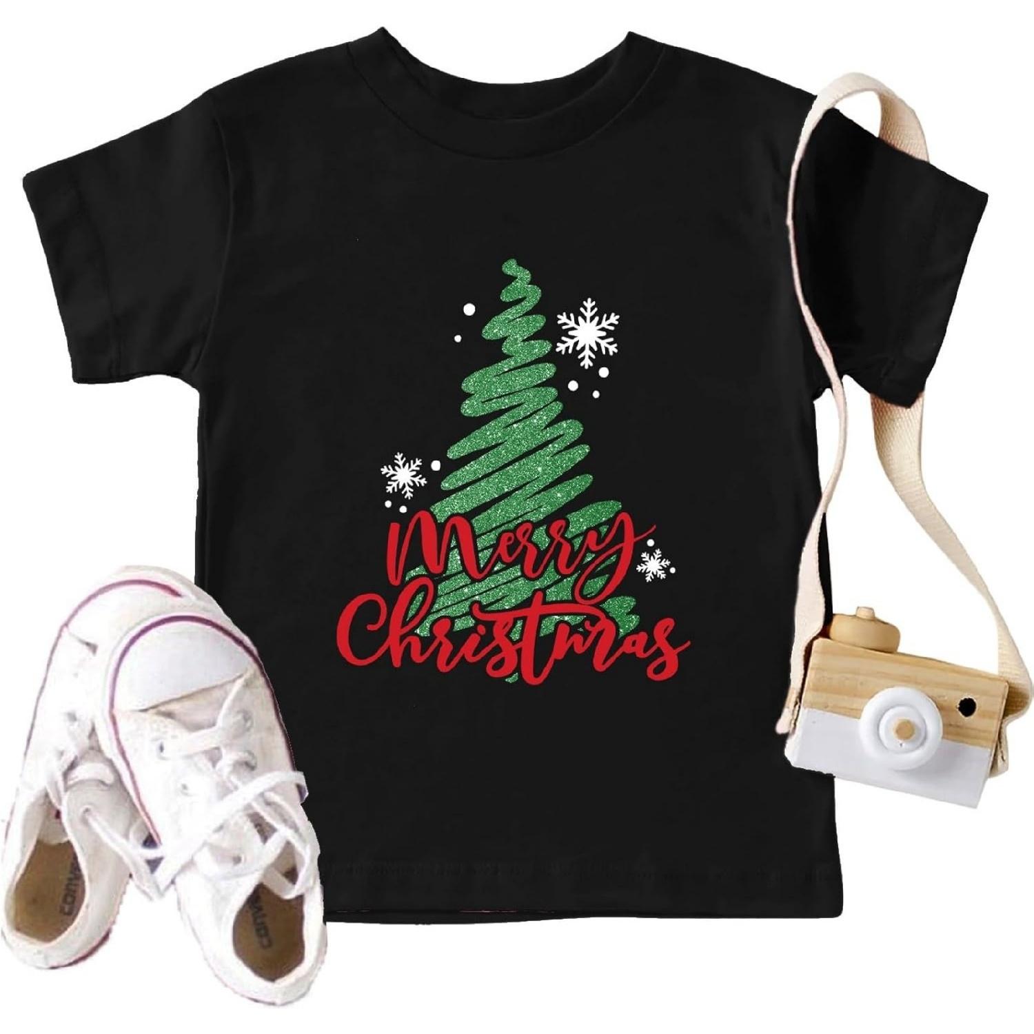 Рождественские футболки для малышей мальчиков и девочек, рождественские футболки, рождественские футболки с коротким рукавом и графикой, праздничные топы S