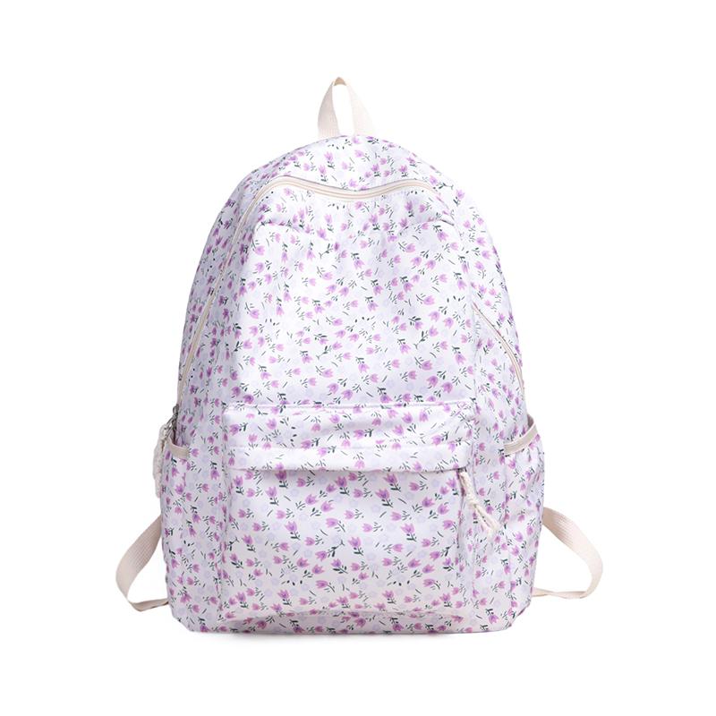 Flower Print Backpack Women's School Bag Campus Girls Nylon Backpack
