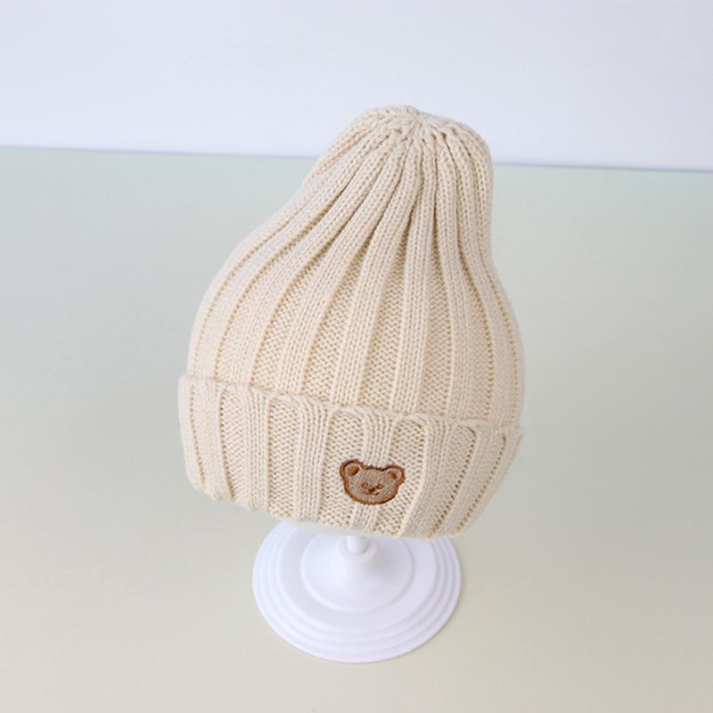 Cute Bear Baby Beanie Korean Toddler Knitted Hat Solid Color Winter Warm Woolen Crochet Bonnet 5-36 Months Boy Girl Skullies Cap