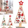 Desktop Christmas Ornament Wooden Tabletop Tree Decor, Hollow Xmas Ornament, Farmhouse Winter Holiday Accents Centerpiece for Party Home Decoration,