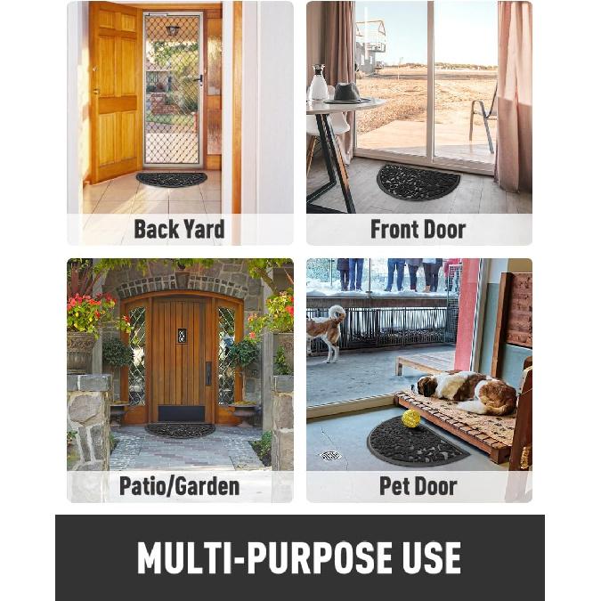 Tchdio Half Round Front Door Mat-Non Slip Rubber Entryway Indoor Outdoor Mat for Outside Entrance-Low Profile Heavy Duty Welcome Mat Easy Clean All