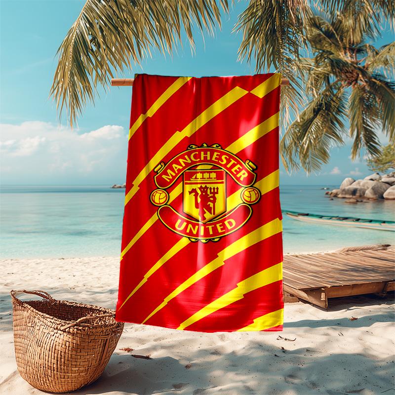 proof beach towel with Manchester United FC logo pattern - soft,absorbent,quick-drying,machine washable - perfect for swimming,camping,bathing