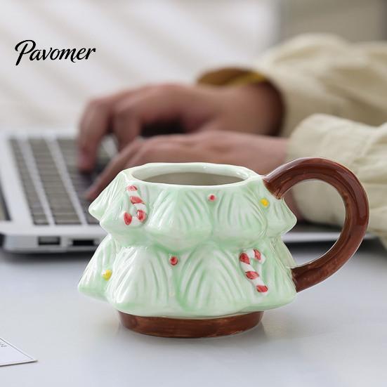 Christmas Tree Coffee Mug with Star Lid, 340ml Festive Holiday Cup for Hot Gift Girlfriend at Cocoa And Milk, Retro Curved Handle Microwave