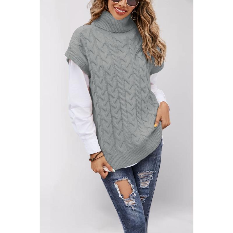 YYFS Women's Fashion Casual Fall Winter Solid Color Print Sleeveless High Neck Tops Women's Clothing Woolen Knitwear Sweaters