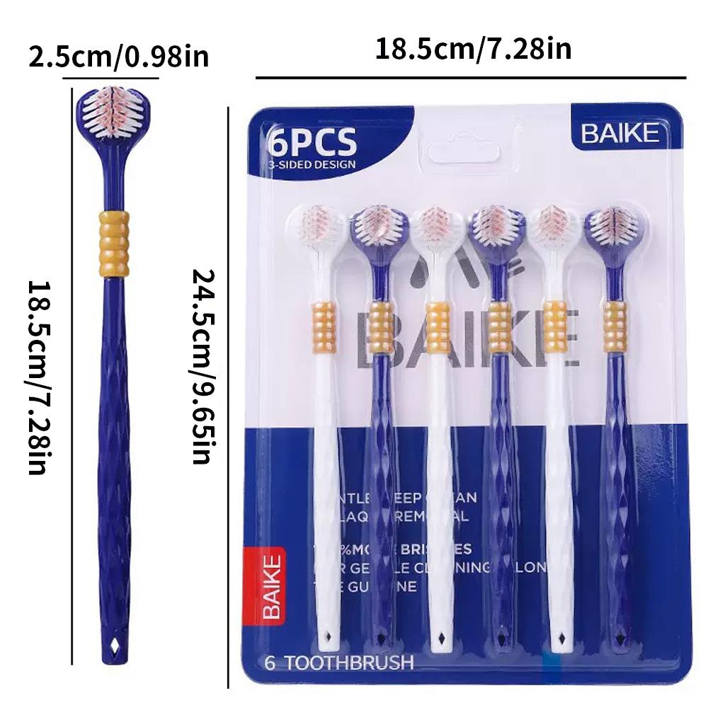6, 12- Family Soft Bristled Three Sided Toothbrush - Efficient Cleaning Three Headed Manual Toothbrush