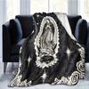 1pc Soft Flannel Rectangular Sofa Blanket, Guadalupe Virgin Pattern- Black Tie-dye Banda Style, Modern Design, Soft and Comforta