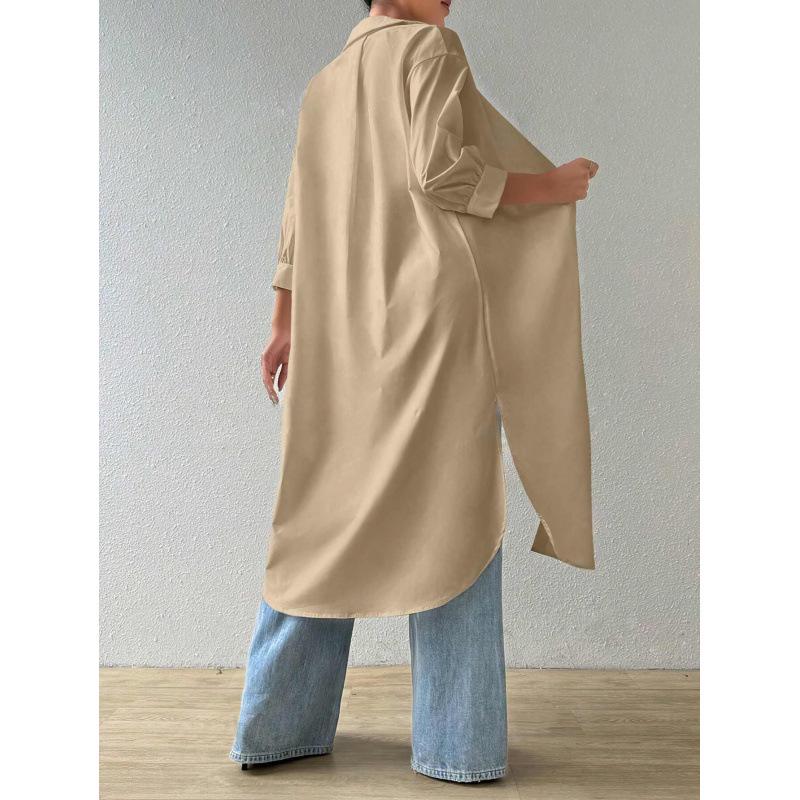 Women's Mid-Sleeve Solid Color Cardigan Shirt Dress