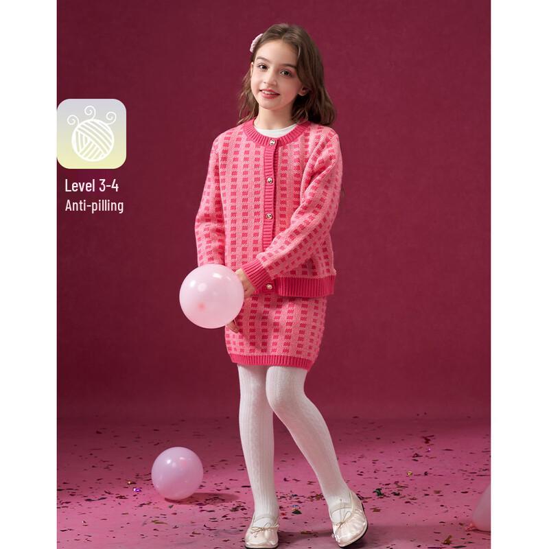 Montagut Girls  New Year Rose Red Knitted Cardigan & Skirt Set 165