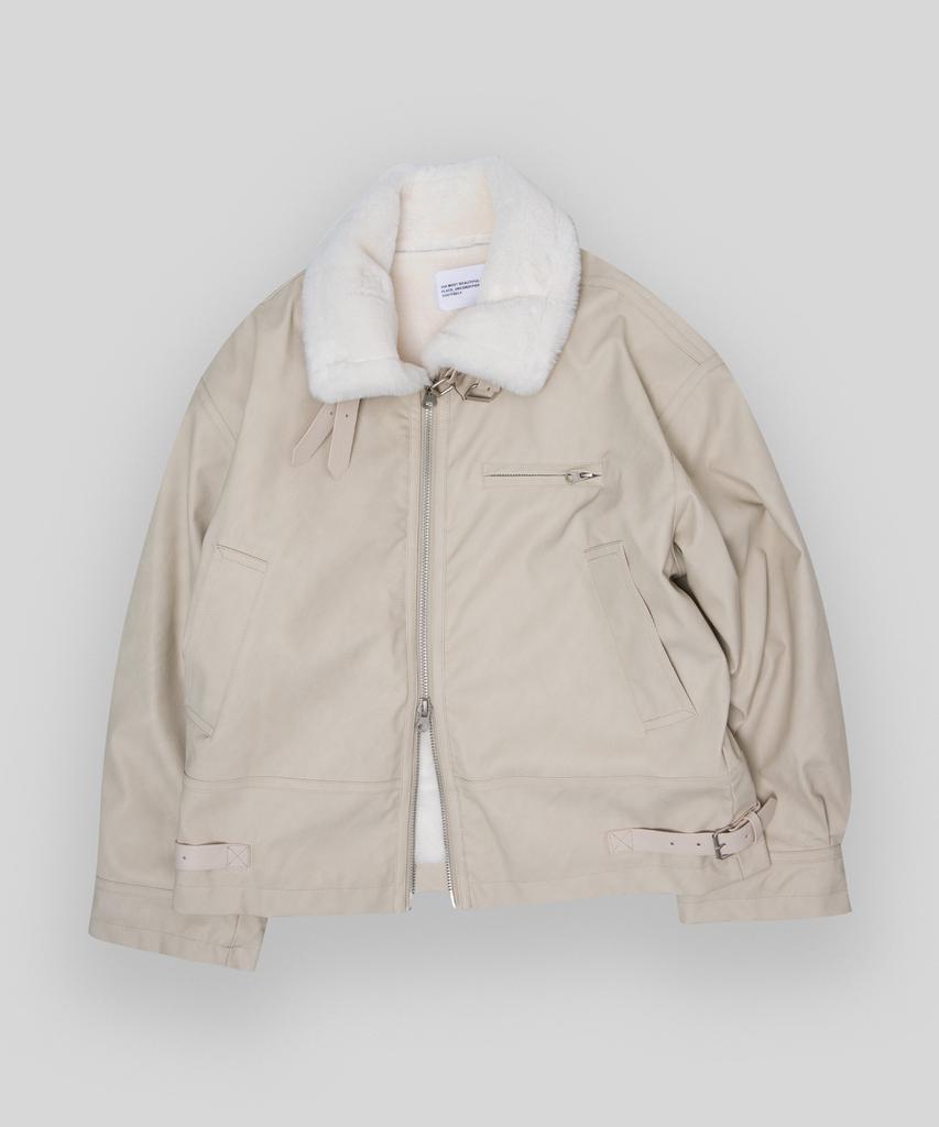 Some Place Oversized Shearling Fleece Leather Shearling Collar Jumper [Black]