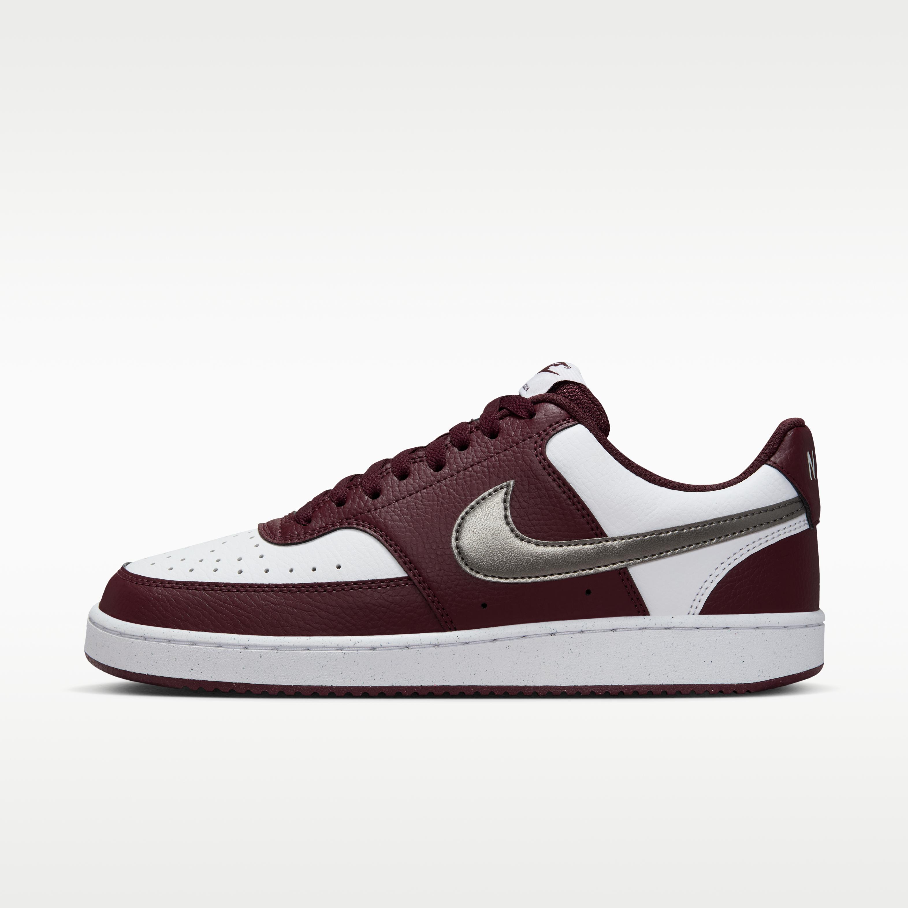 

Nike Court Vision Low White Burgundy Metallic Pewter (Women s) 40.5