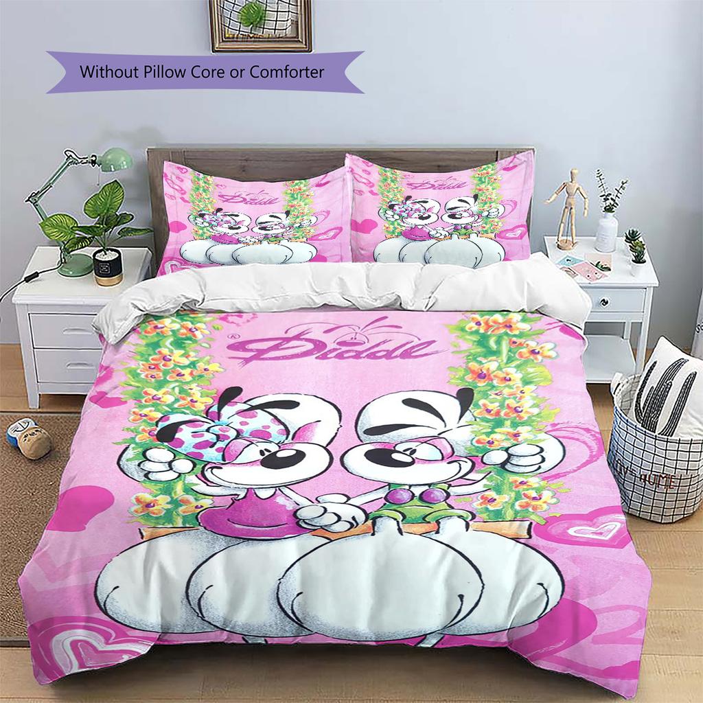 Diddl Pattern Bedding,Quilt Set Quilt Cover Pillowcase Home Birthday Gift (1 * Duvet Cover + 2 * Pillowcase, Without Core)