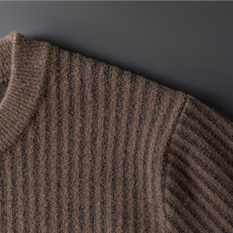 Rundhals-Pullover für Herren, neuer Trend zu lockeren Oberteilen, gestreiftes Jacquard-Strick-Bottom-Hemd für Herren im Herbst und Winter