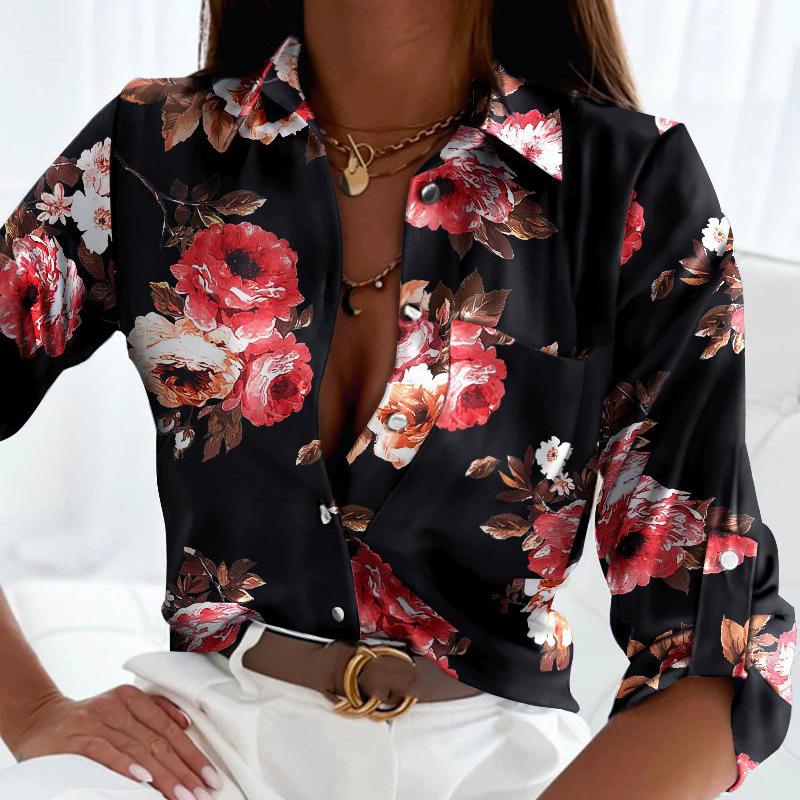 Spring and Autumn Women s Fashionable and Casual Long-sleeved Printed Shirts S