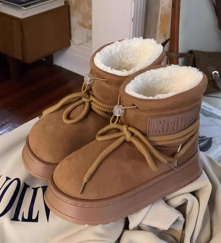 

Жіночі зимові бавовняні черевики на шнурівці, теплі, з плюшем, на товстому каблуці, з густим хутром, повсякденні, з м якою підошвою, до середини гомілки, жіночі снігоступи для вулиці 40-41