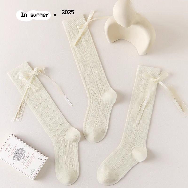 Summer Mesh Bow Knee-High Cotton Socks for Girls - Lolita Style