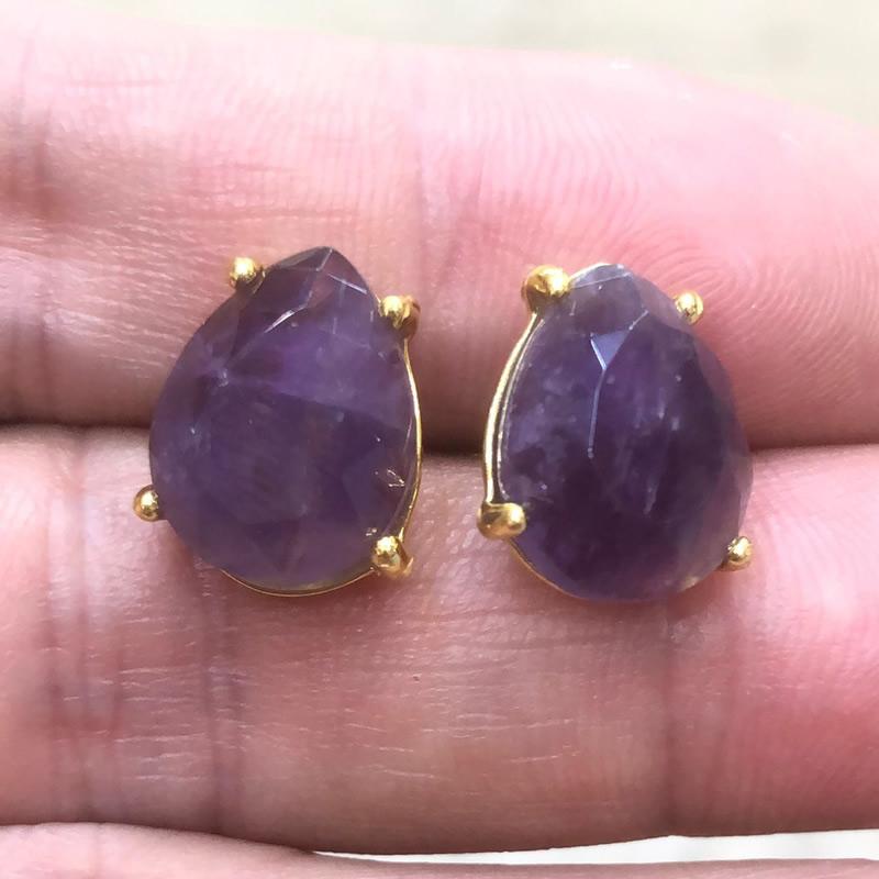 Casual Stud Earrings Water Drop Shape Faceted Natural Stone Earring Women Reiki Jewelry Fit for Party Anniversary Gift