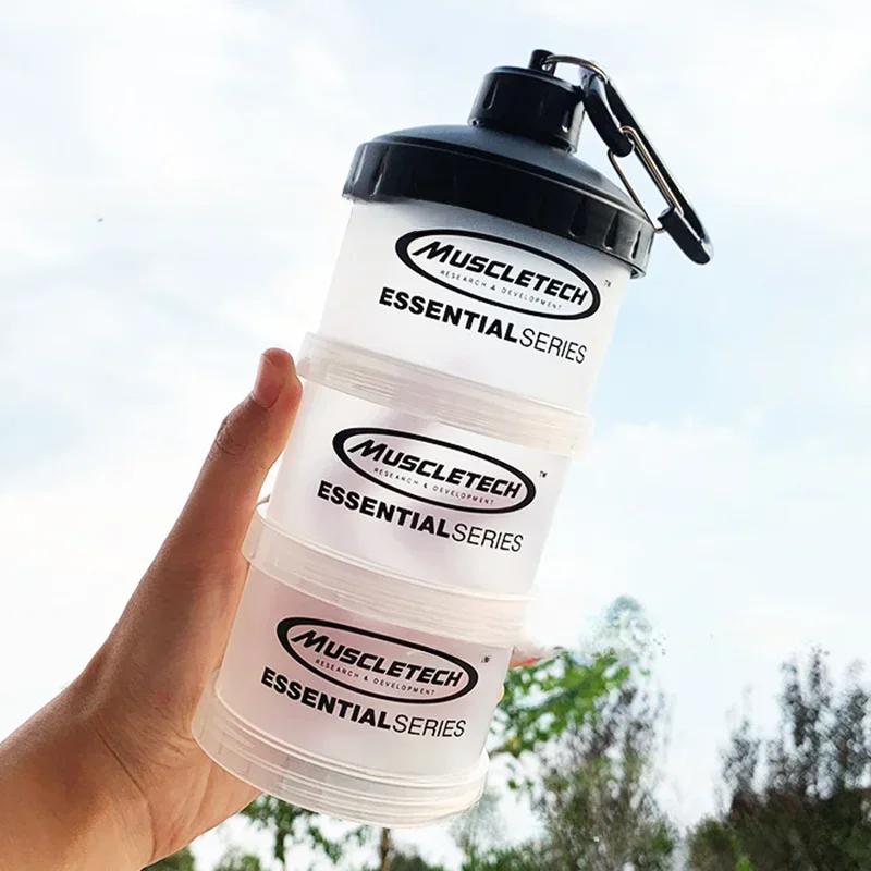 

Портативная коробка для протеинового порошка, воронка, коробка для порошка, ручка для бутылки с фитнес-добавками, многослойное хранение, коробка для лекарств, банка для закусок чёрный