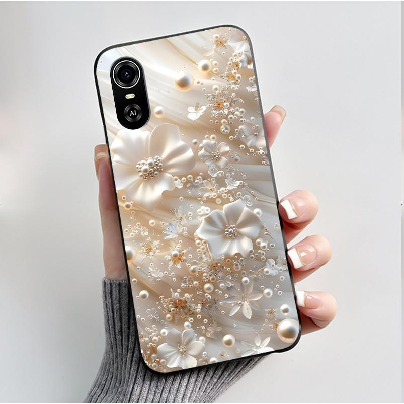 For ZTE Blade A33S Phone Cases Soft Silicone Back Cover For ZTE Blade A 33 S Case Fashion Flower Black TPU Shell Coque A33S Capa