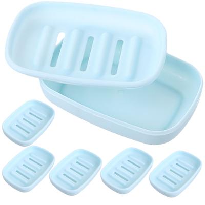 6pcs Soap Drain Household Soap Box Dish Sky-blue Travel Holder Portable Container Bathroom Accessories Lightweight Strong