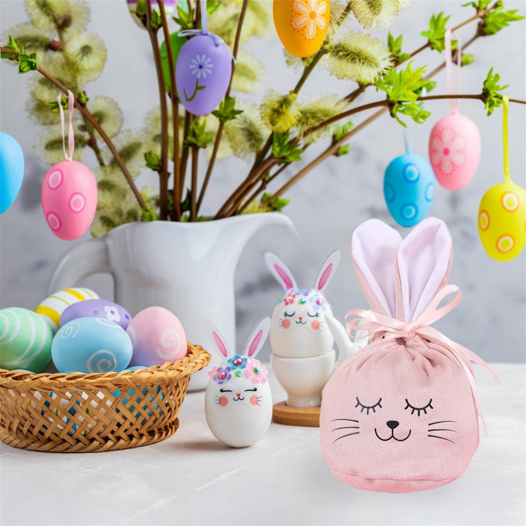 10PCS Easter Bunny Gift Bags Velvet Rabbit Pouch for Valentines Chocolate Candy Wedding Birthday Party Favor Packing