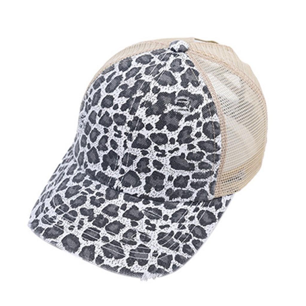 Outdoor Sun Protection Cap Leopard Print Adjustable Mesh Back Baseball Hat Distressed Design Breathable Lightweight Headwear for Sports