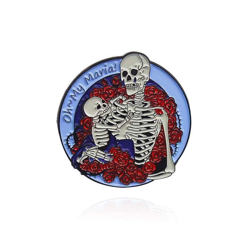 Rose Bush Eyeball Brooch: Skull Mother Holding Skull Baby