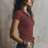 Women Tops Slim Fit Short Sleeve Zipper Half Neck T-Shirt Pure Color Soft Stretch Fabric Casual Tops Daily Wear