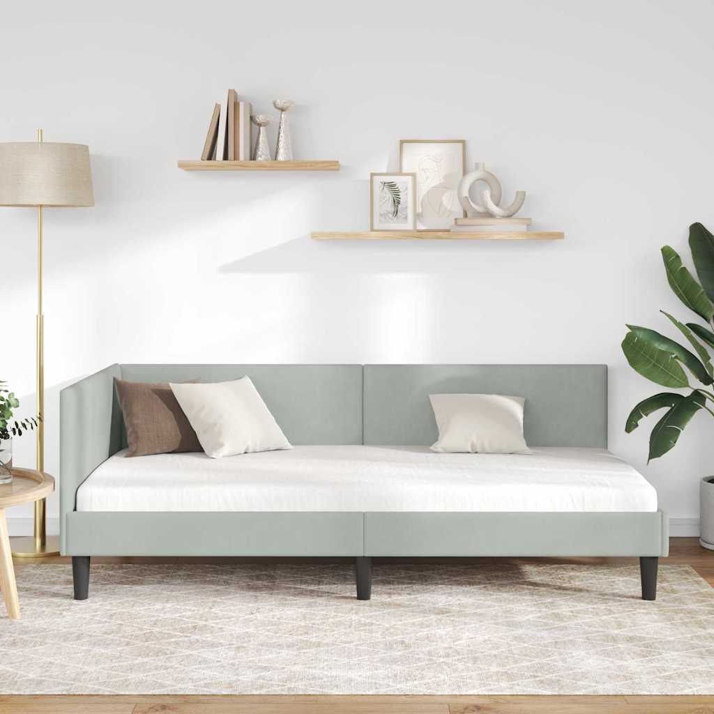 Corner Bed Frame with Headboard Light Grey 80 cm x 200 cm Velvet