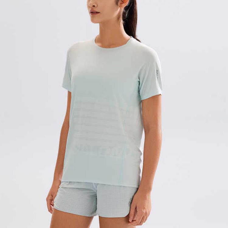 Salomon Outdoor Breathable Quick-Dry Round Neck Short Sleeve T-Shirt Women T-Shirts Misty-Blue C23376