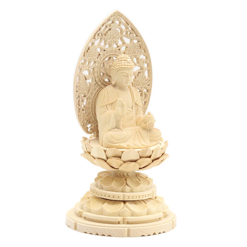 Spezial Buddha-Statue sitzend Yakushi Nyorai Höhe Breite 10 Tiefe 9 Zypressenholz Schnitzerei mit Heiligenschein und Kreis 6995 Kuritas [Nyorai]