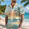 Camisa Masculina com Estampa 3D de Coqueiro Camisa de Botão Camisa Casual Camisa de Verão Manga Curta Roupas para o Dia a Dia Férias